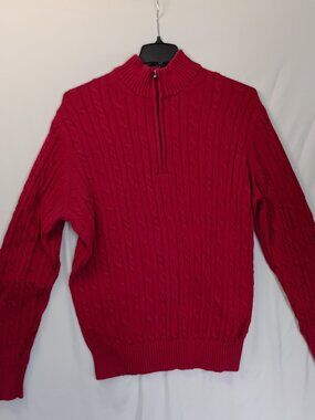 IZOD Sweater Men's XXL Dull Red Cable Knit Fisherman Winter Quarter Zip Pullover